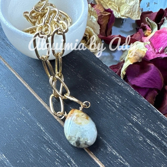 COPY - Bumblebee jasper pendant chunky maxi curb link chain adjustable necklace - Picture 2 of 7